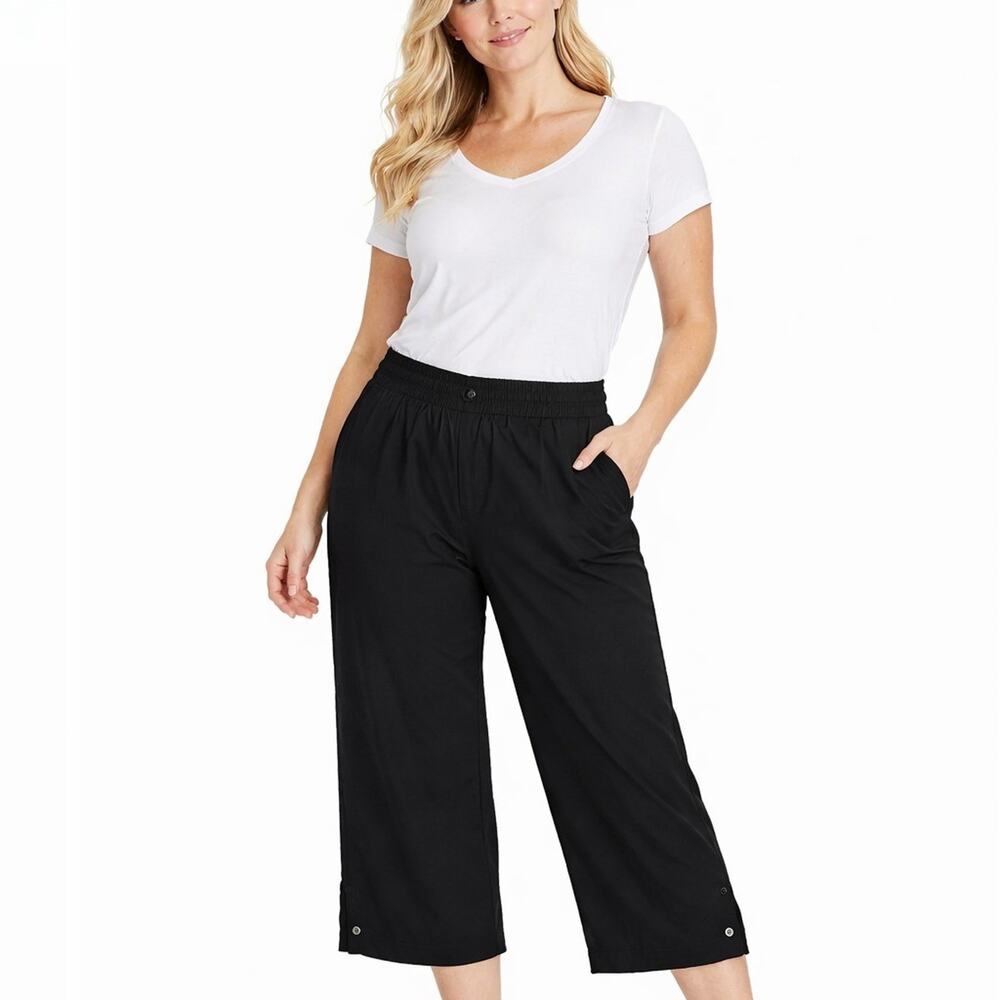 Fullbeauty Women’s 12W Black Cropped Wide Leg Activewear Pants Snap Detail NWOT